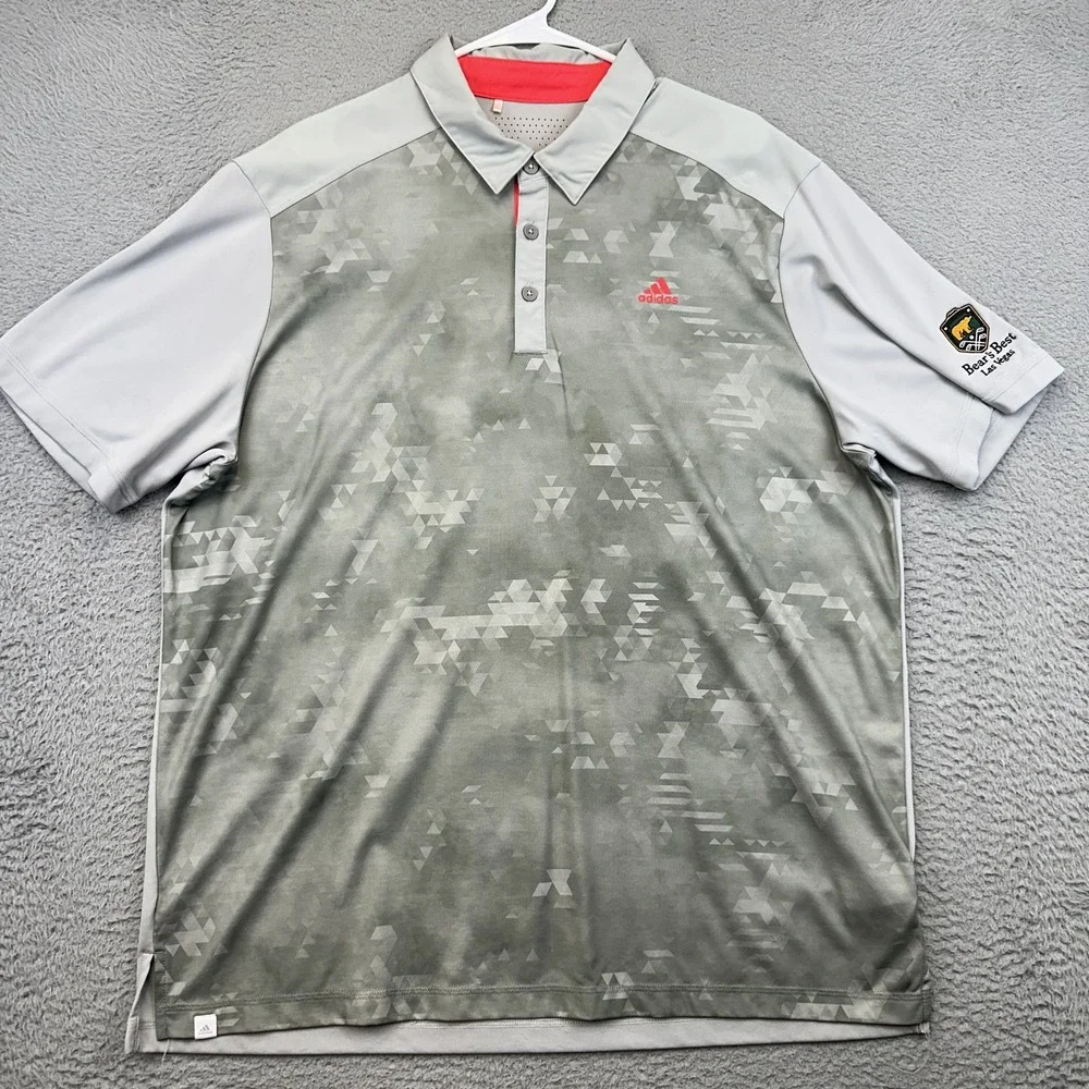 Adidas Golf Polo Shirt Bear's Best Las Vegas Mens‎ Large Gray Geometric Pattern